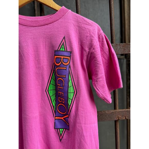 80s Bugle Bloy Neon Pink Graphic Logo Tee Mens Size XL (fits like Med) - Picture 2 of 5